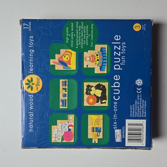 Vintage Six-In-One Natural Wood Cube Puzzle Learning Toy-17 Pieces-One Size - Picture 3 of 4